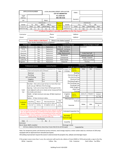 First page of the Local Building Permit Application