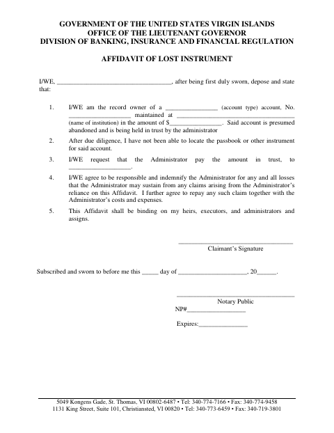 First page of the Affidavit of Lost Instrument