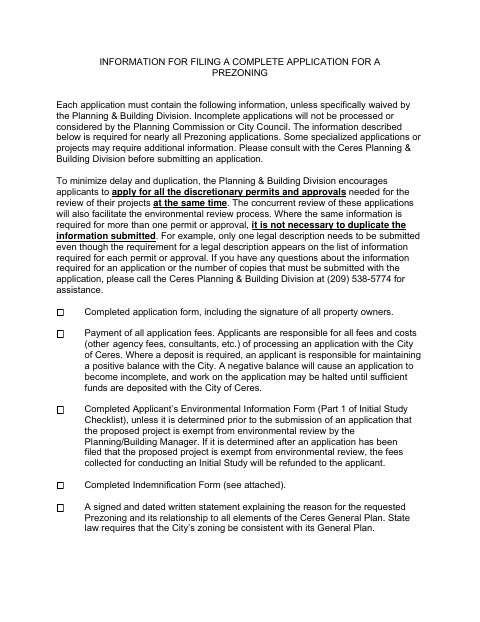 First page of the Prezoning Application