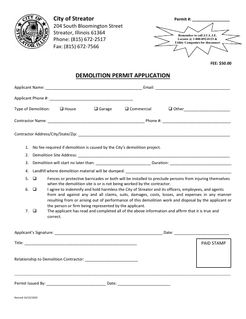 First page of the Demolition Permit Application