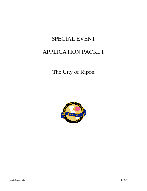 First page of the Special Event Application Packet