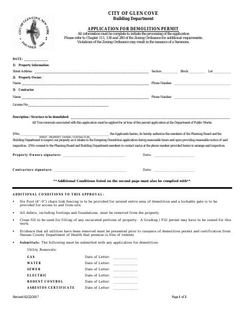 First page of the Application for Demolition Permit