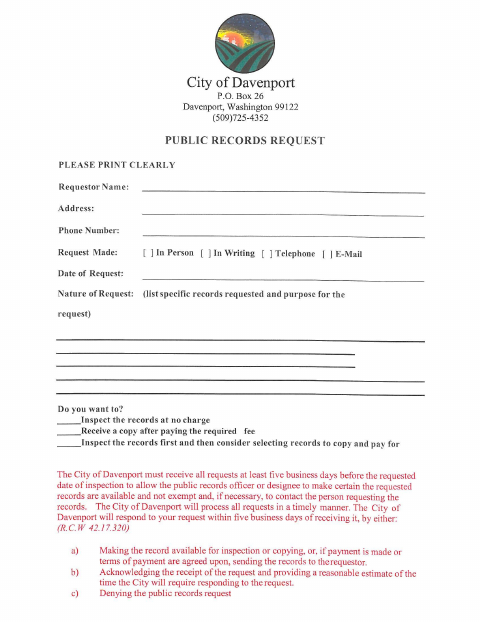 First page of the Public Records Request