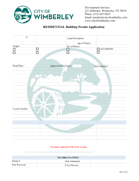 First page of the Residential Building Permit Application