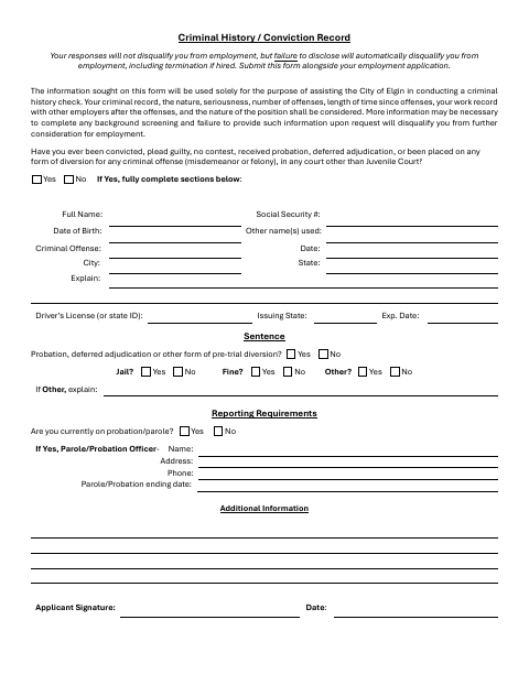First page of the Criminal History / Conviction Record