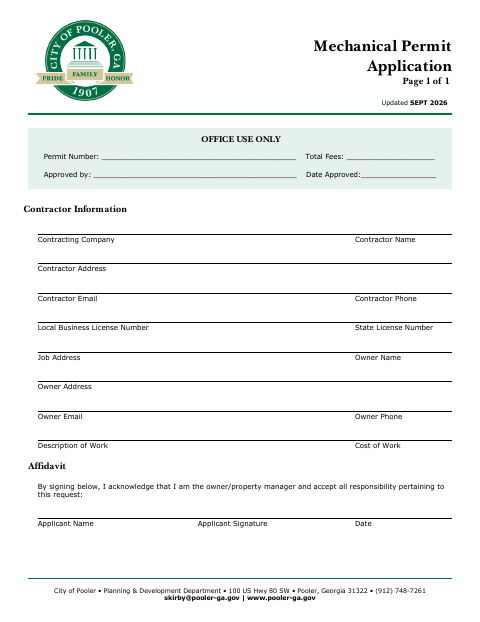 First page of the Mechanical Permit Application