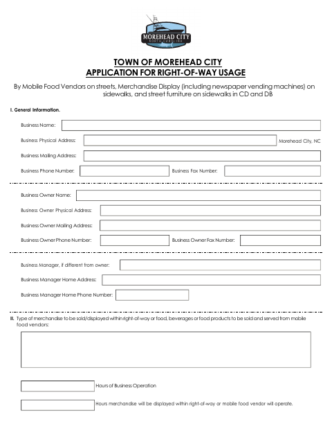 First page of the Right-of-Way Usage Application