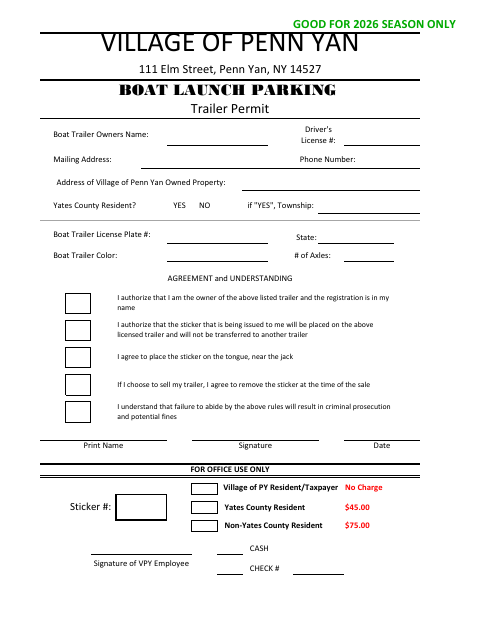 First page of the Boat Launch Permit Application