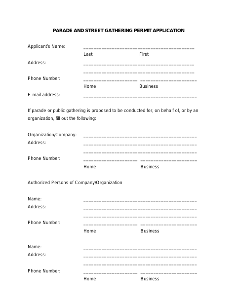 First page of the Parade and Street Gathering Permit Application