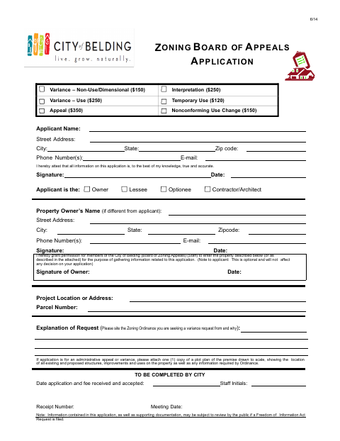 First page of the Zoning Board of Appeals Application