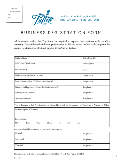 First page of the Business Registration Form