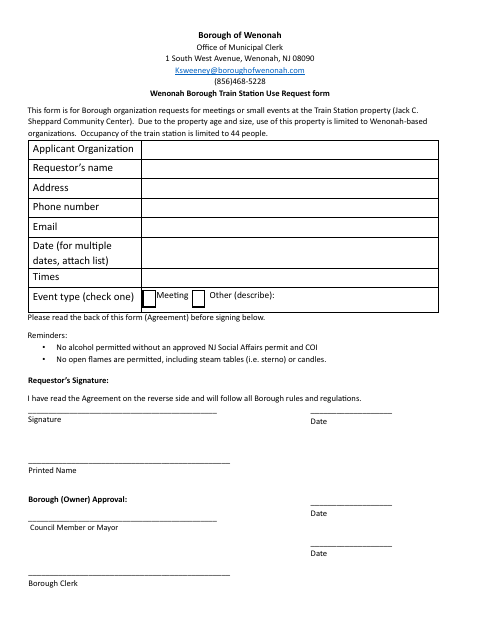 First page of the Train Station Use Request Form