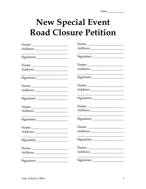 First page of the New Special Event Road Closure Petition