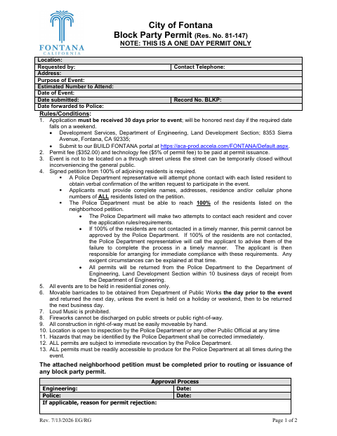 First page of the Block Party Permit