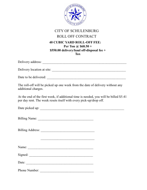 First page of the Roll Off Contract 40 Cubic Yard