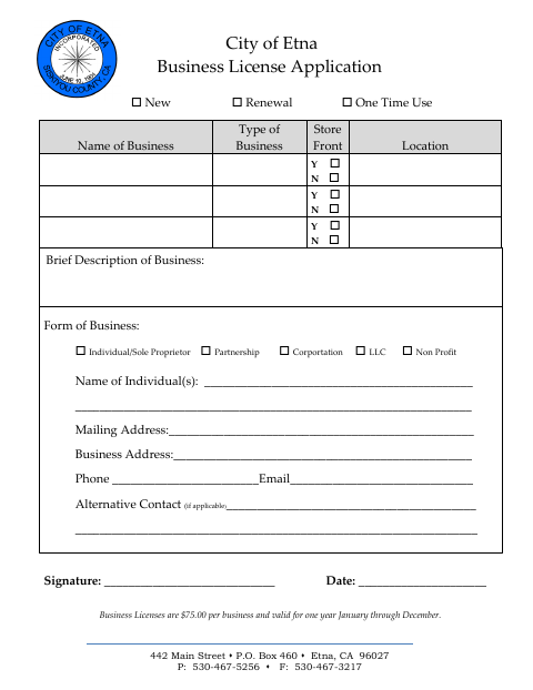First page of the Business License Application