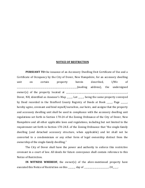 First page of the Accessory Dwelling Unit Notice of Restriction