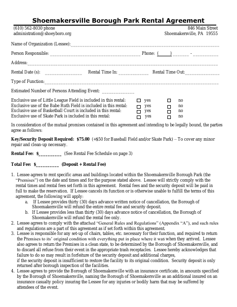 First page of the Park Rental Agreement