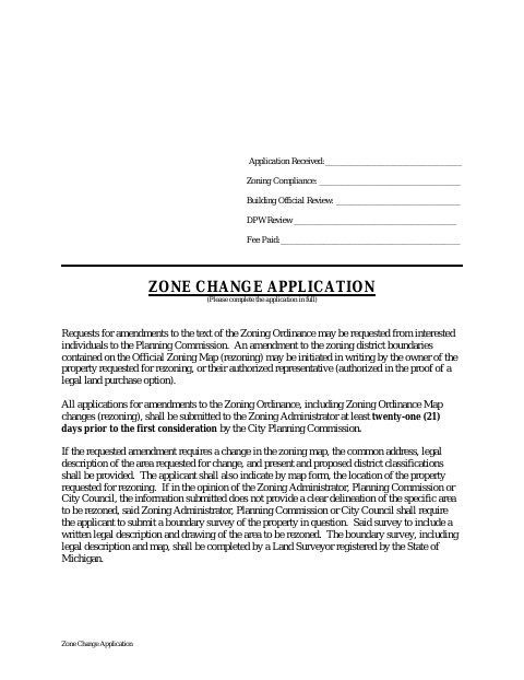 First page of the Zone Change Application