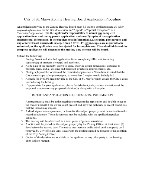 First page of the Zoning Hearing Board Application