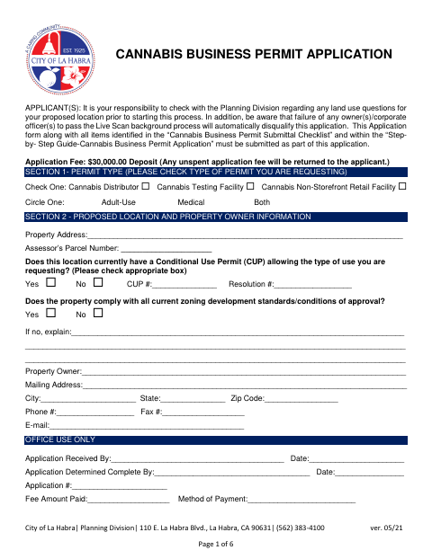 First page of the Cannabis Business Permit Application