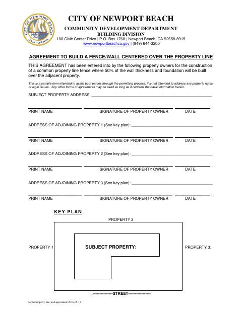 First page of the Agreement to Build a Fence/Wall Centered Over the Property Line