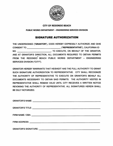 First page of the Signature Authorization