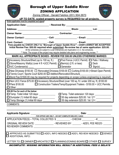 First page of the Zoning Application