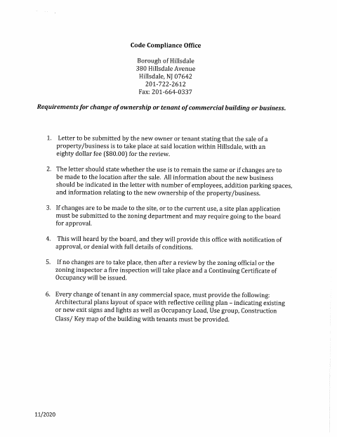 First page of the New Business Application