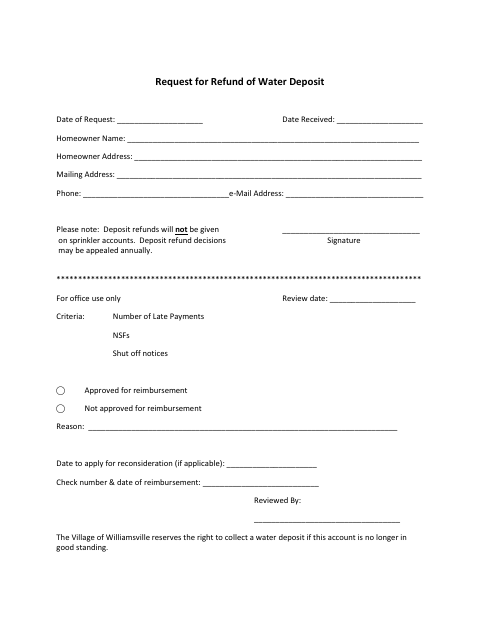 First page of the Request for Refund of Water Deposit