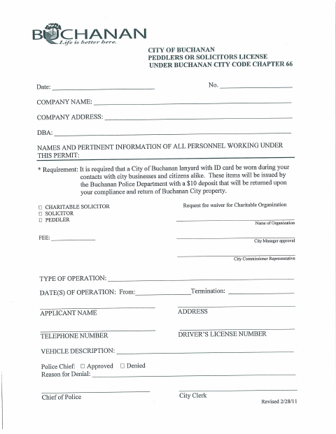 First page of the Peddlers or Solicitors License