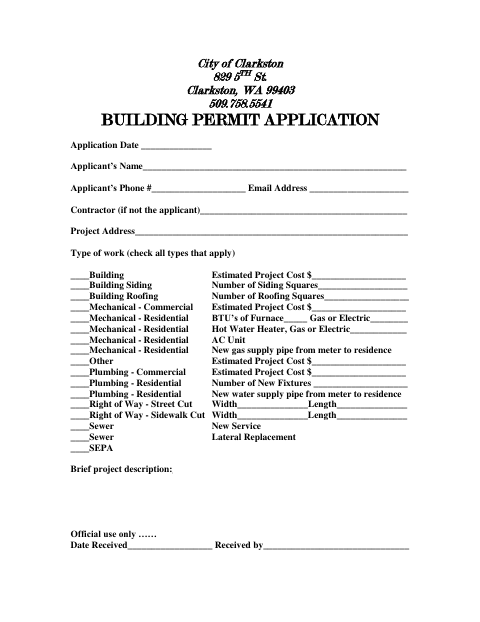 First page of the Building Permit Application