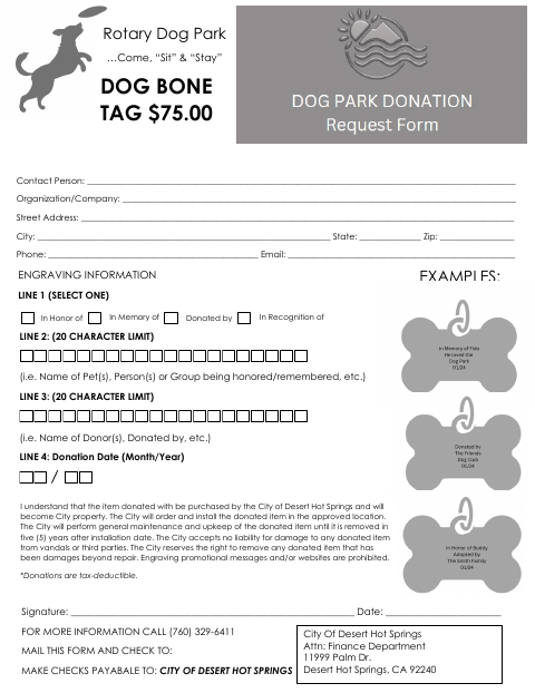 First page of the Dog Park Donation