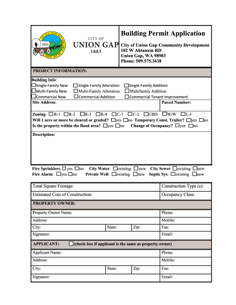 First page of the Building Permit Application