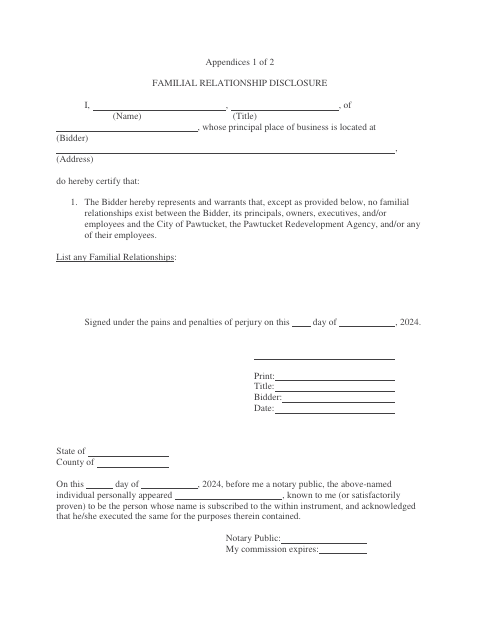 First page of the Familial Relationship Disclosure Affidavit