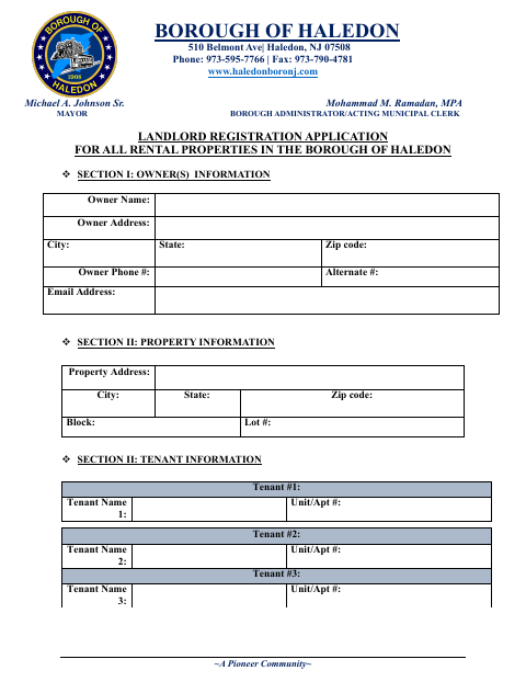 First page of the Landlord Registration Application