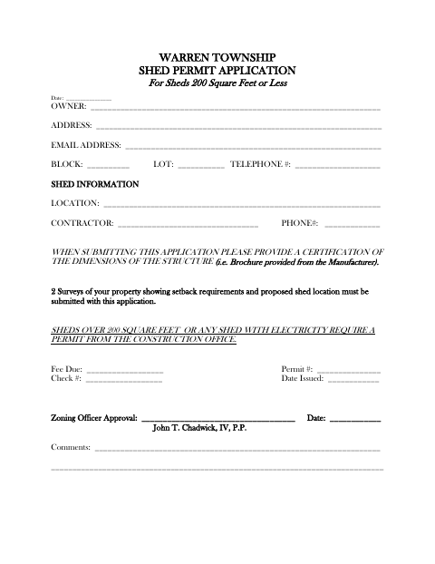 First page of the Shed Permit Application