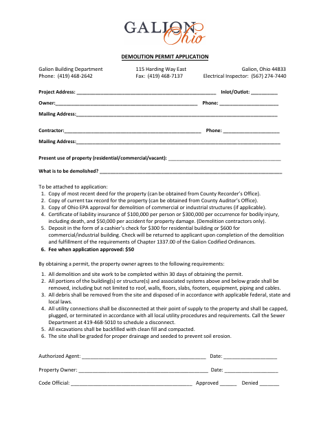 First page of the Demolition Permit Application