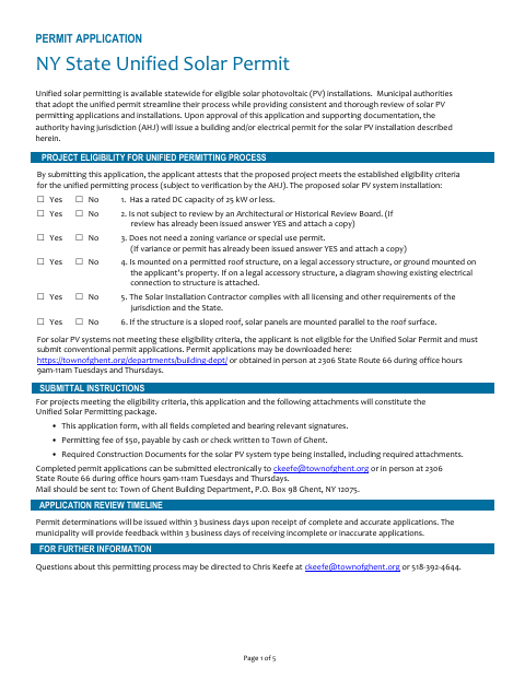 First page of the NY State Unified Solar Permit