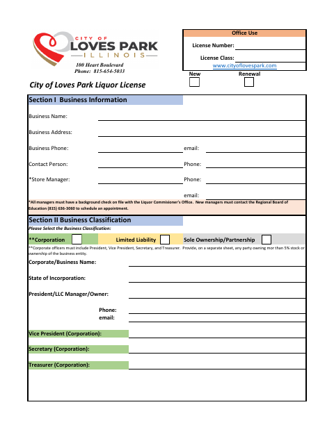 First page of the Liquor License Application