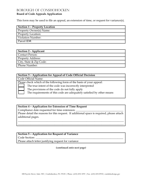 First page of the Board of Code Appeals Application