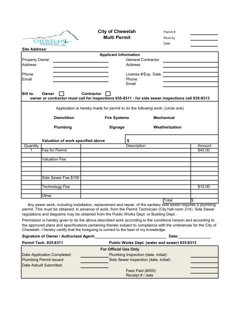 First page of the Multi Permit Application