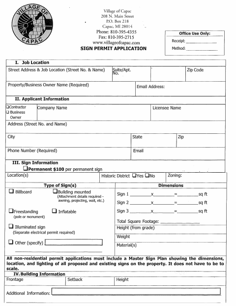 First page of the Sign Permit Application