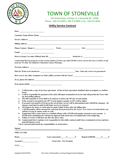 First page of the Utility Service Contract