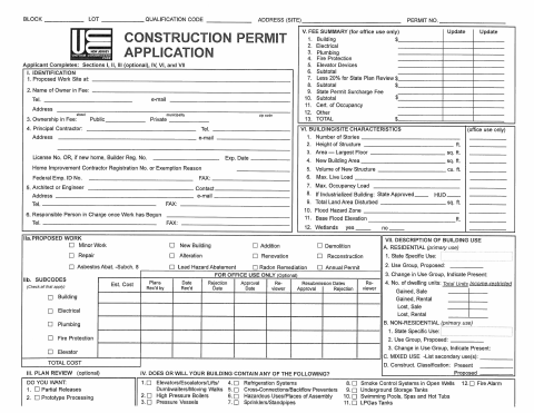 First page of the Building Permit Application
