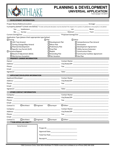 First page of the Planning & Development Universal Application