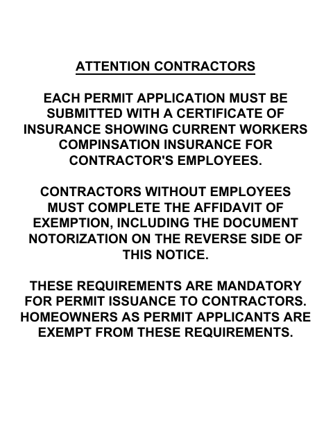 First page of the Workers’ Compensation Exemption Affidavit