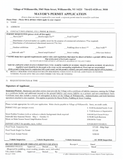 First page of the Mayor’s Permit Application