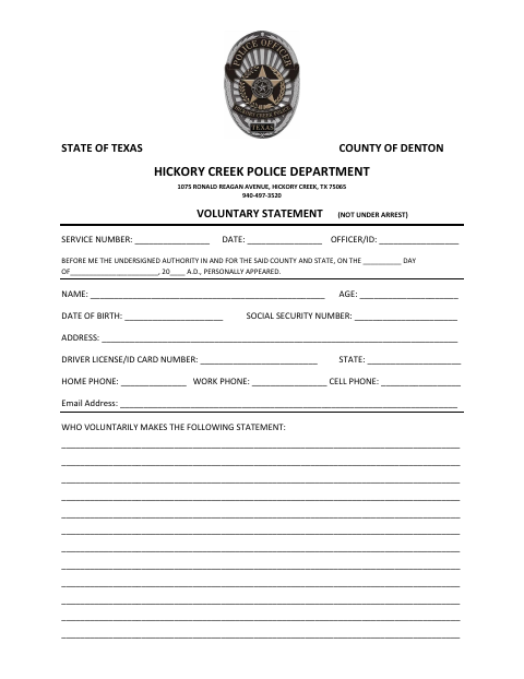First page of the Voluntary Statement (Not Under Arrest)