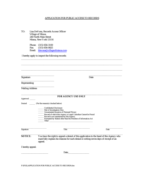 First page of the Application for Public Access to Records